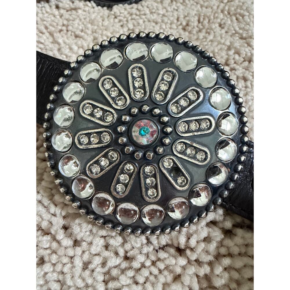 Tony Lama Women’s Black Leather Western Concho Rhinestone Belt C50353 - Picture 4 of 14